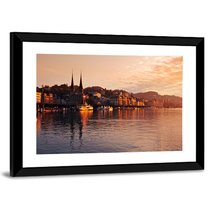 Lucerne Lake Sunset Skyline Wall Art as a framed print