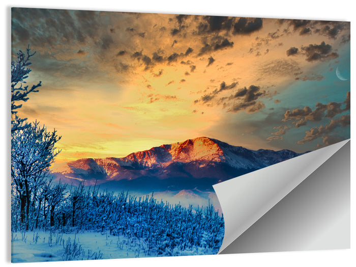 Pikes Peak Golden Sunset Wall Art as a poster print