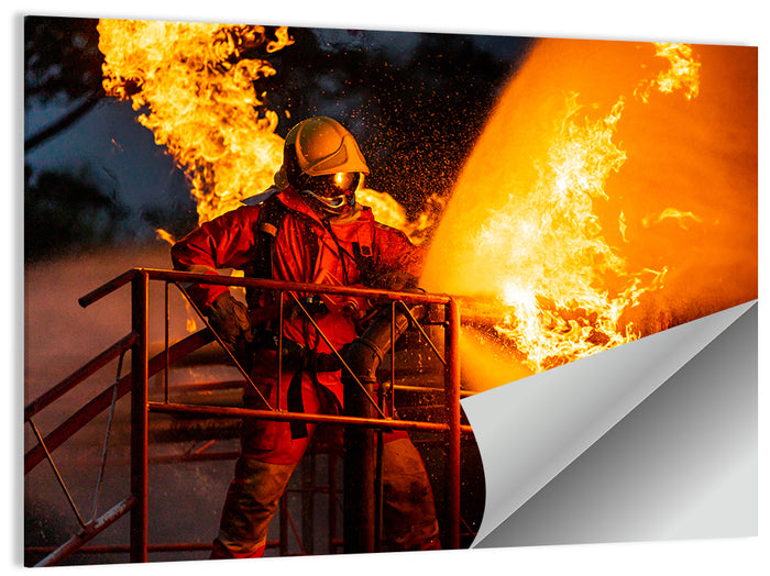 Firefighter Hose and Flame Wall Art as a poster print