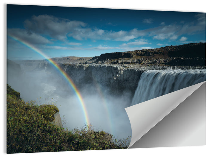 Dettifoss Waterfall with Double Rainbow Wall Art as a poster print
