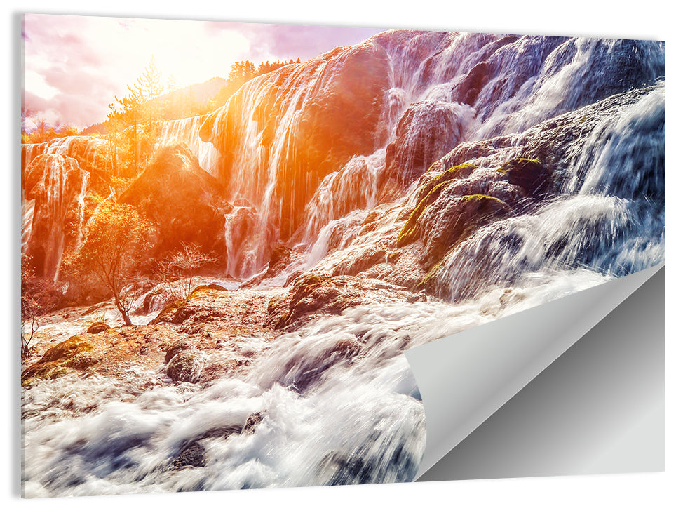Sunlit Mountain Waterfall Closeup Wall Art