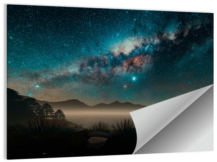 Milky Way Over Misty Mountain Ridge Wall Art as a poster print
