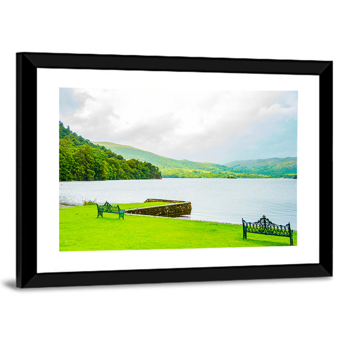 Ullswater Lakeside Benches Wall Art as a framed print