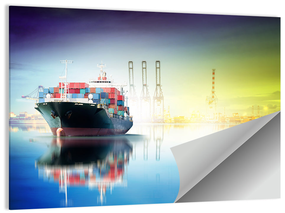 Harbor Cargo Ship with Reflection Wall Art
