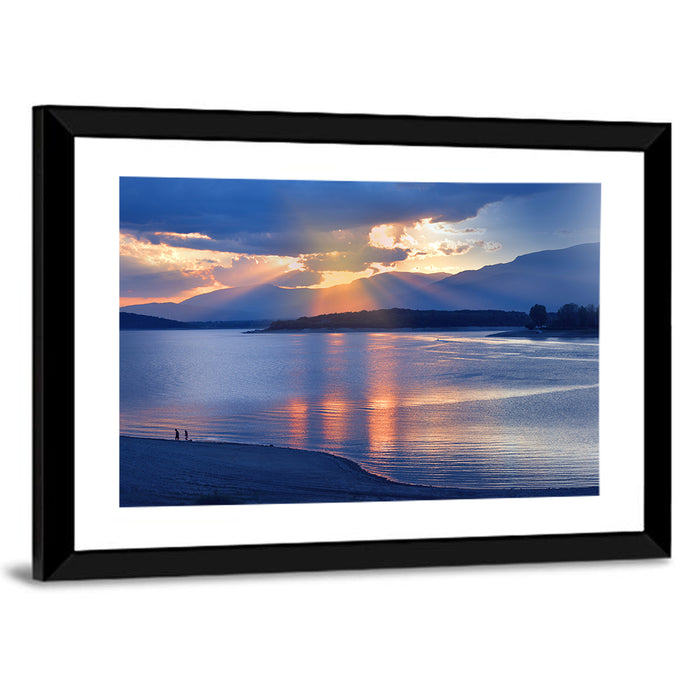 Lake Sunset with Silhouettes Wall Art as a framed print