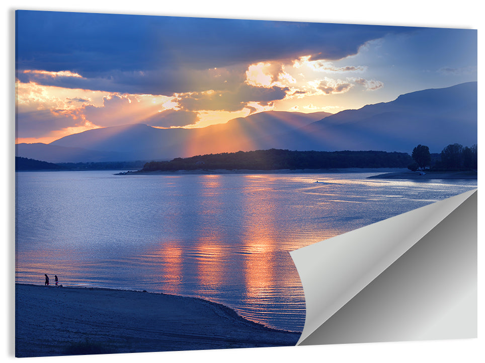 Lake Sunset with Silhouettes Wall Art