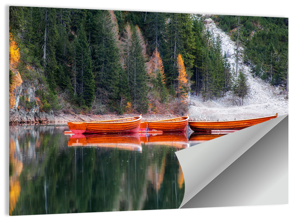 Autumn Rowboats on Mountain Lake Wall Art, poster print, landscape
