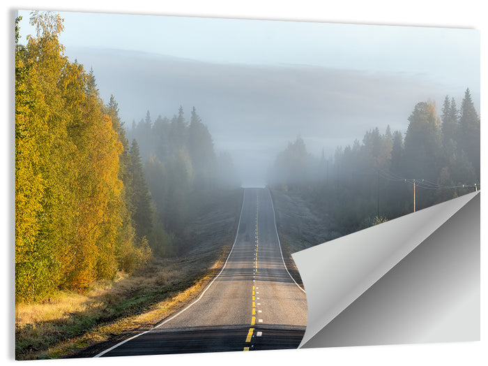 Misty Finnish Forest Highway Wall Art as a poster print