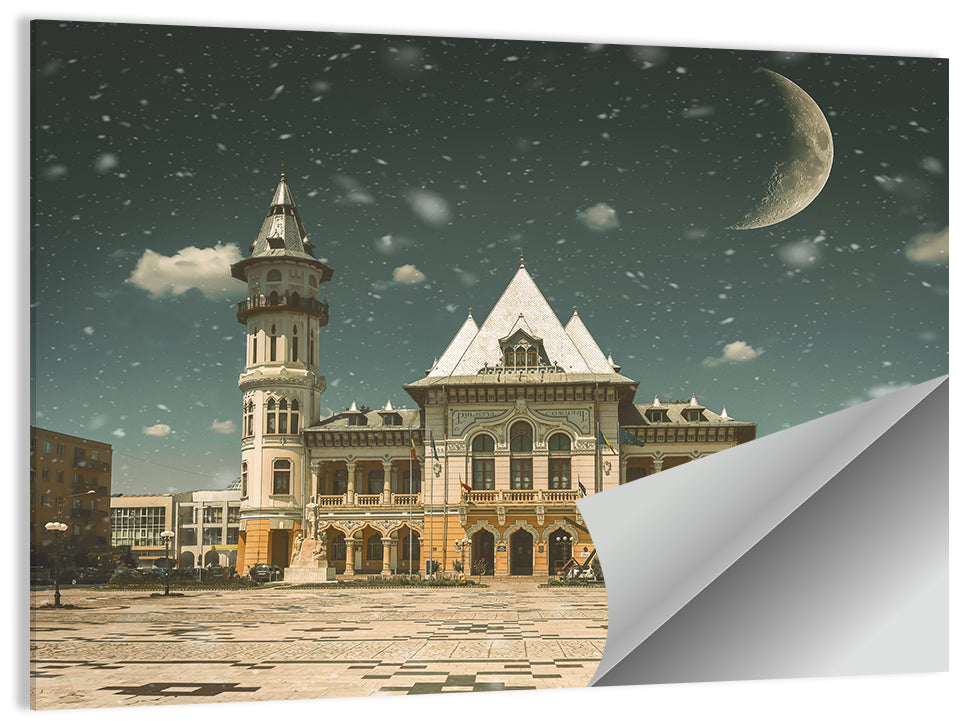 Buzău City Hall Nightscape Wall Art