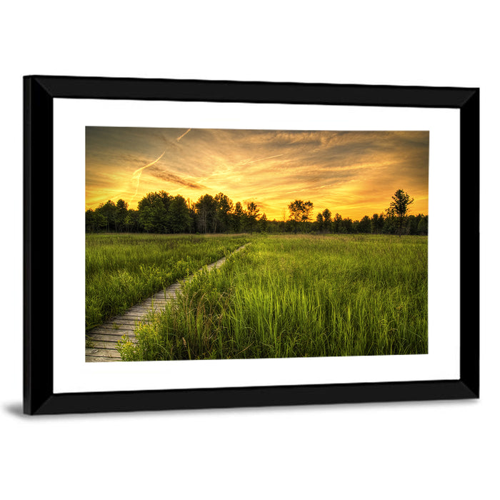 Irwin Prairie Boardwalk Sunset Wall Art as a framed print
