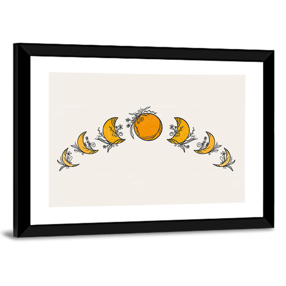 Moon Phases Floral Illustration Wall Art
