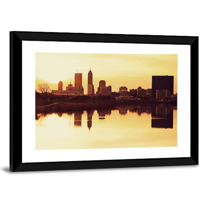 Indianapolis Golden Hour Skyline Wall Art as a framed print