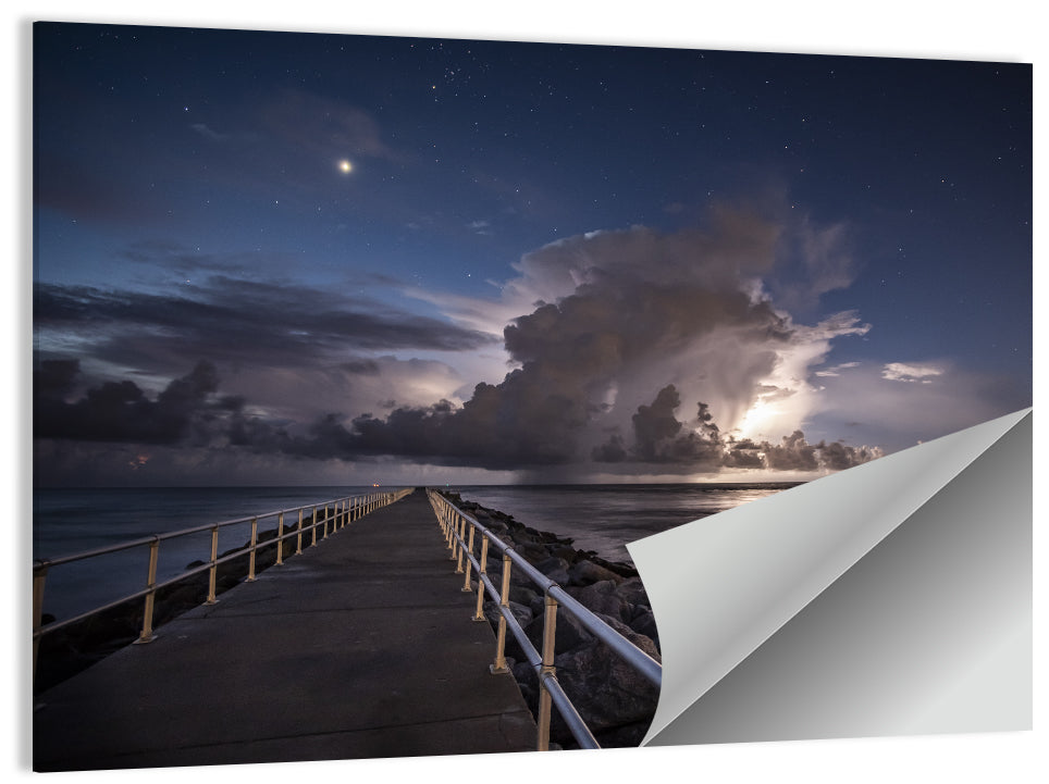 Fluffy Clouds Above Pier Wall Art