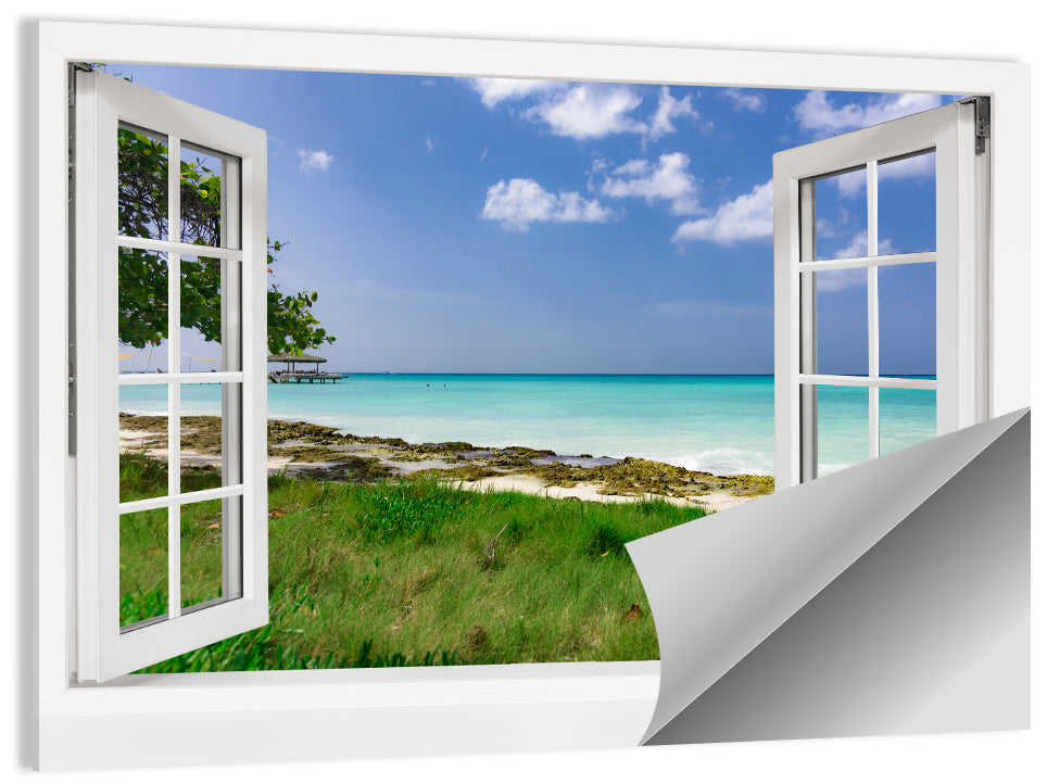 Gazebo on Pier Over Turquoise Ocean Wall Art