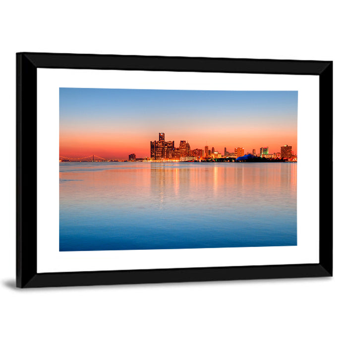 Detroit Golden Hour Skyline Wall Art as a framed print