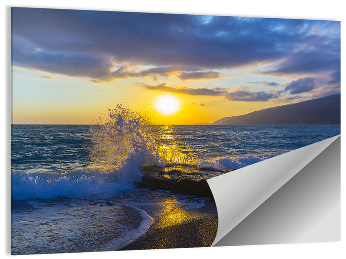 Crashing Wave at Golden Sunset Wall Art as a poster print