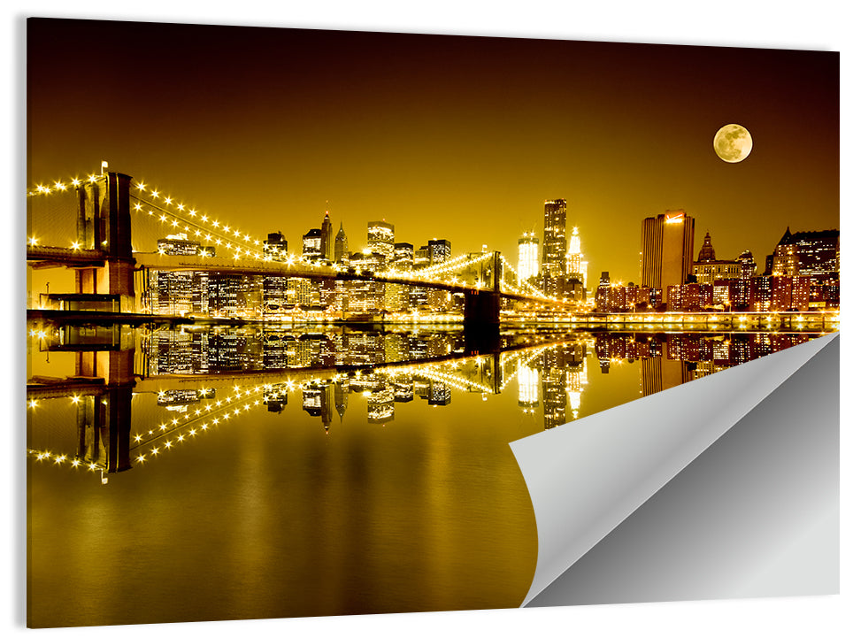 Brooklyn Bridge Moonlit Reflection Wall Art