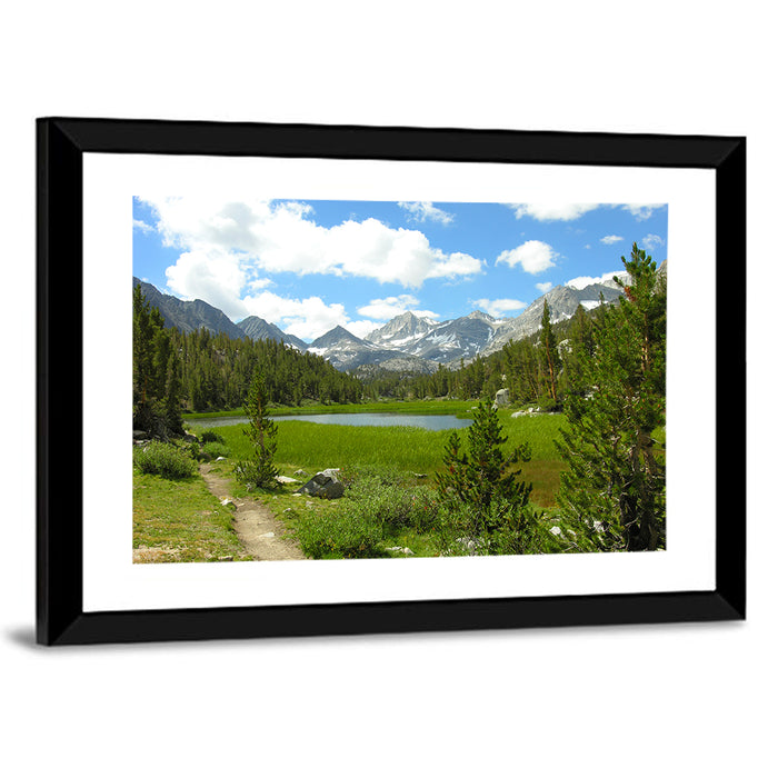 Sierra Nevada Trail to Snow Capped Peaks Wall Art as a framed print