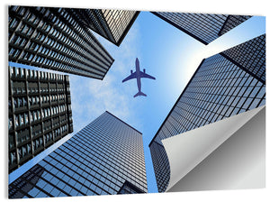 Airplane Above Skyscrapers Wall Art