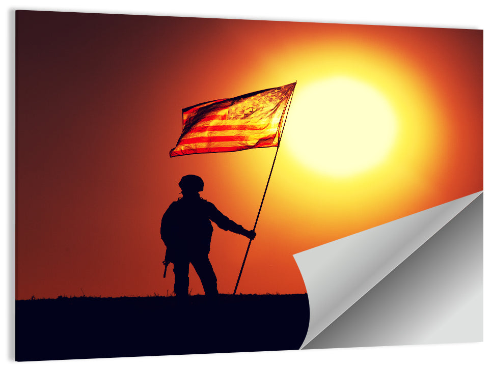 Soldier Silhouette with American Flag Wall Art