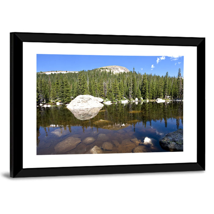 Colorado Forest Lake Reflection Wall Art as a framed print