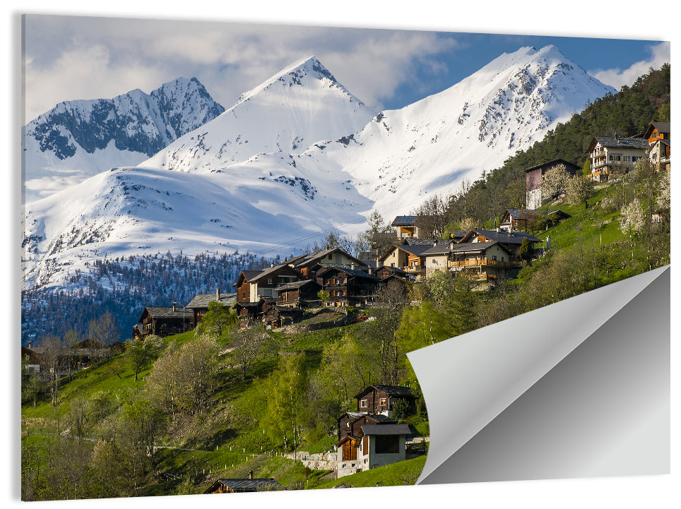 Saas-fee Alpine Village in Spring Wall Art