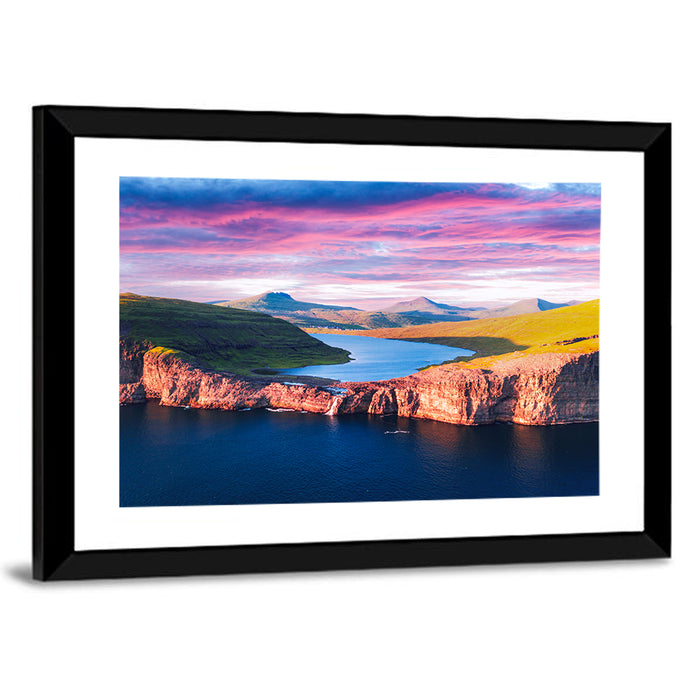 Sørvágsvatn Sunset Wall Art as a framed print