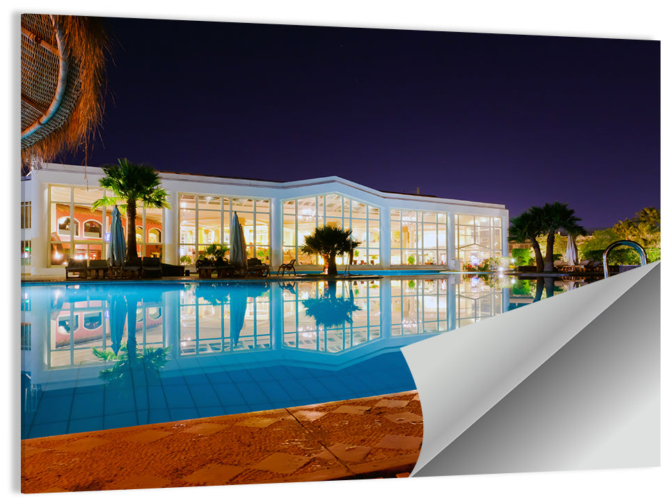 Moonlit Resort Pool Reflection Wall Art