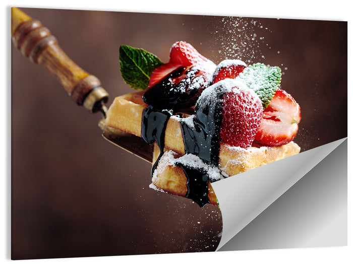 Chocolate Drizzle Waffles with Strawberries Wall Art as a poster print