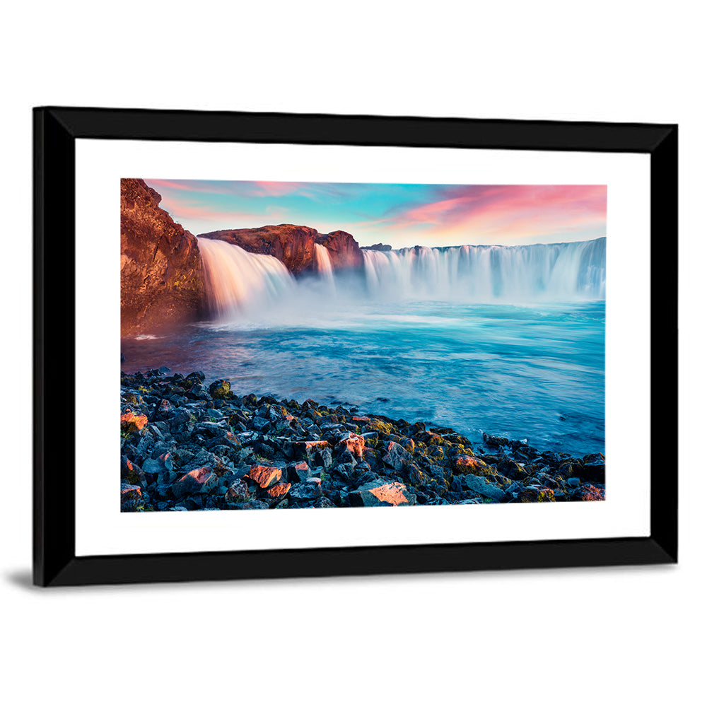 Goðafoss Waterfall at Sunset Wall Art