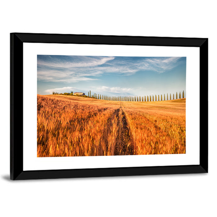 Tuscan Wheat Field Wall Art as a framed print