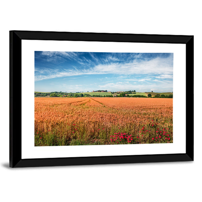 Golden Wheat Field with Poppies Wall Art as a framed print