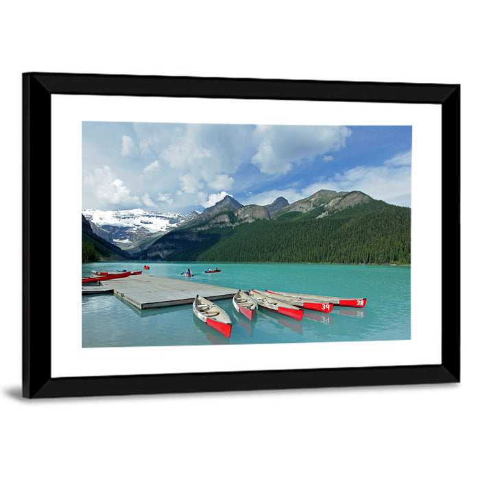 Red Canoes at Lake Louise Wall Art as a framed print