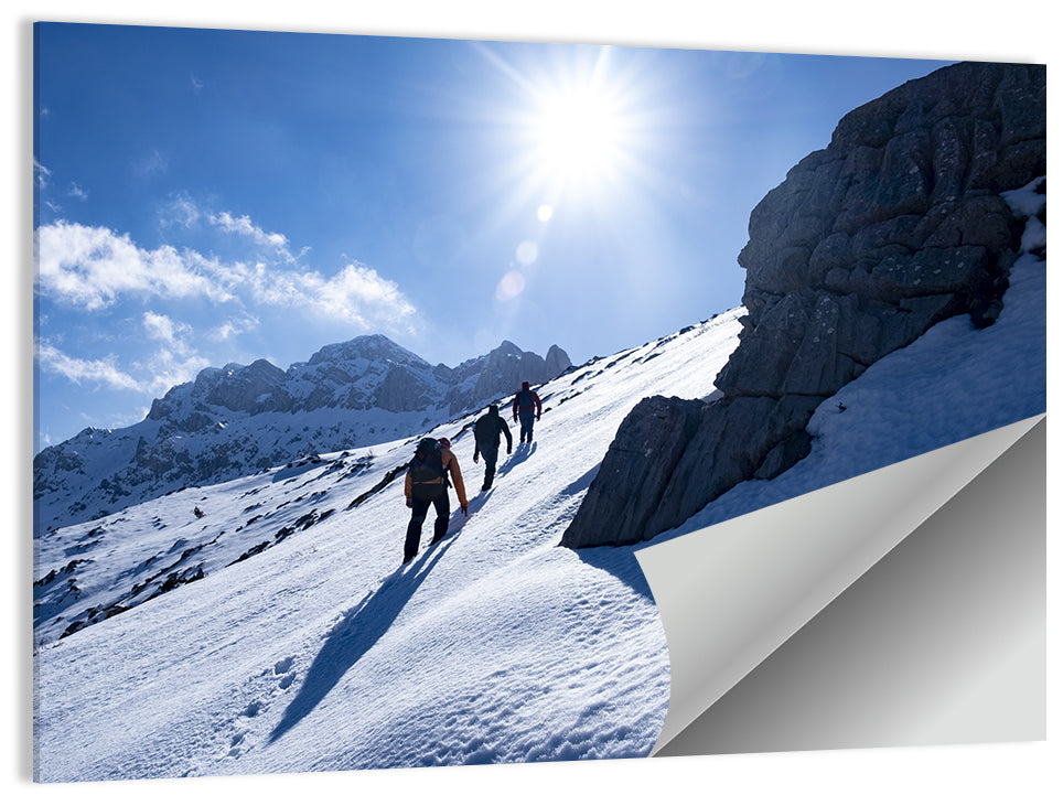 Ascending Mountaineers on Snowy Slope Wall Art