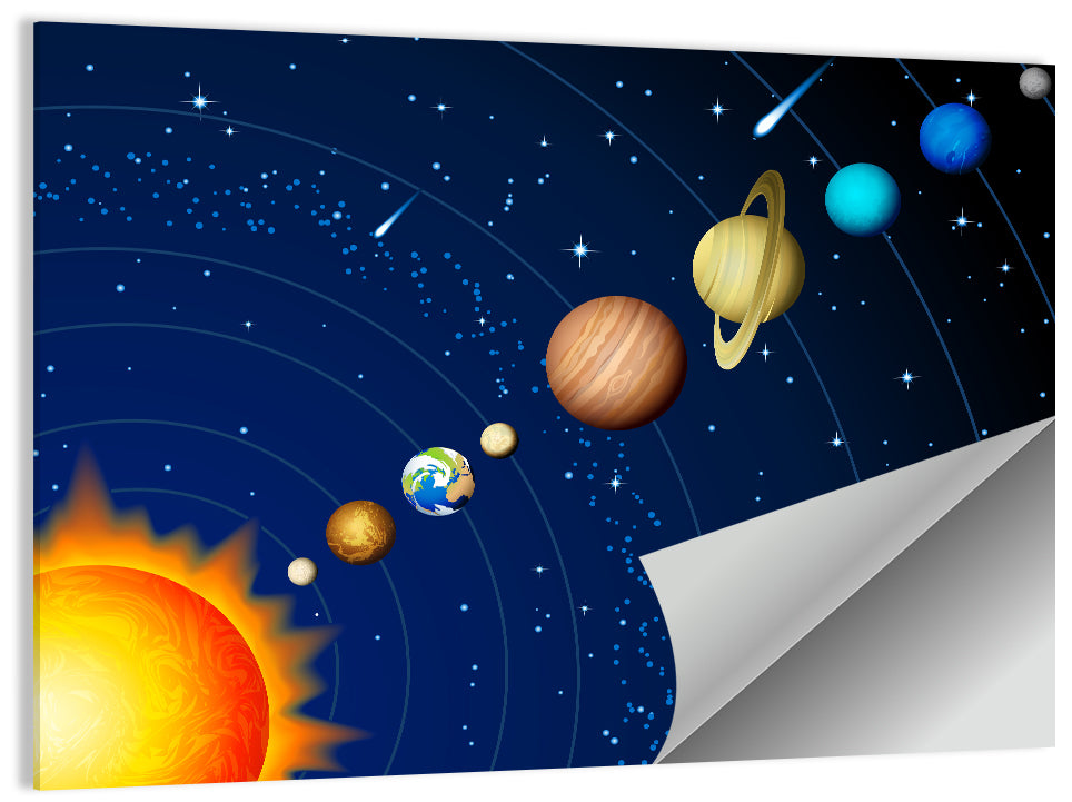 Diagonal Solar System Illustration Wall Art