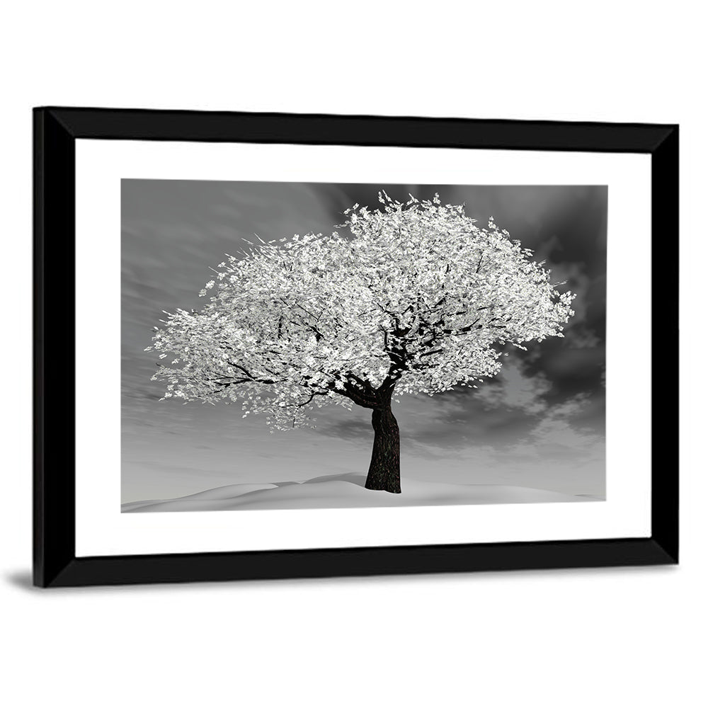 Monochrome Cherry Tree in Winter Wall Art
