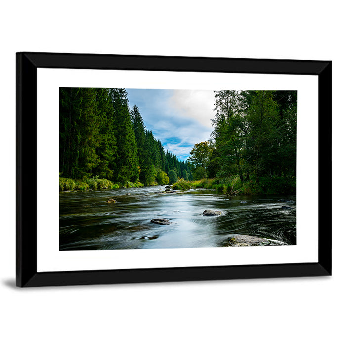 Bavarian Forest River Wall Art as a framed print