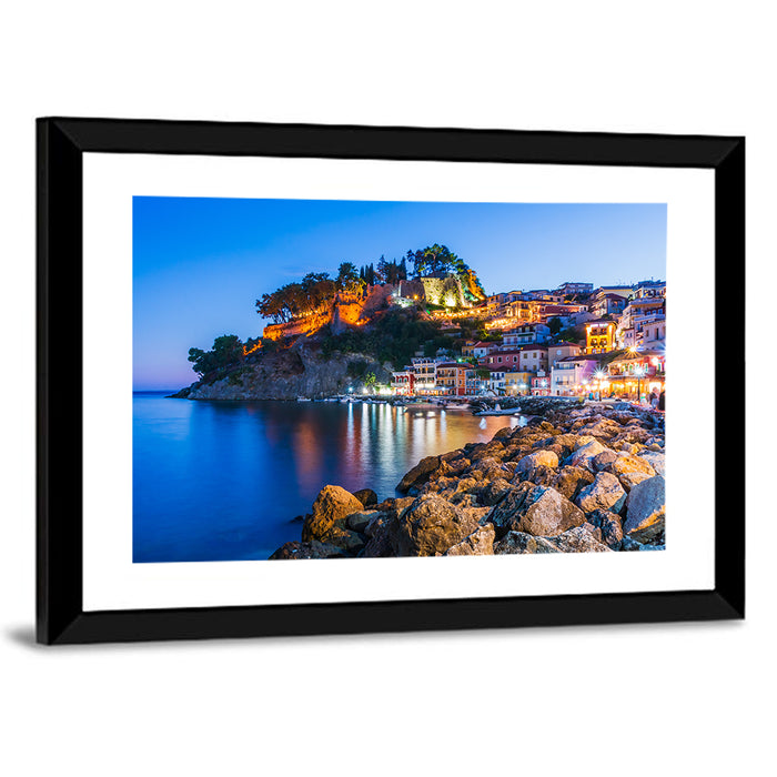 Parga Harbor at Dusk Wall Art as a framed print