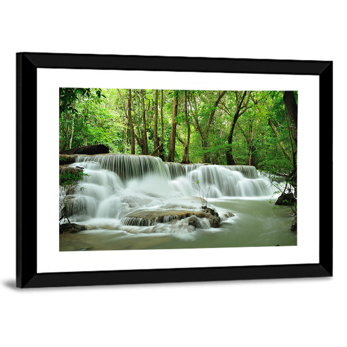 Erawan Falls Forest Cascade Wall Art as a framed print