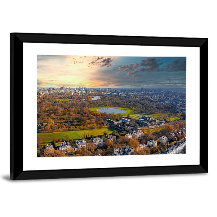 Cloudy Hyde Park Aerial Wall Art as a framed print