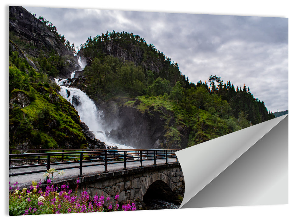 Låtefossen Stone Bridge and Waterfall Wall Art