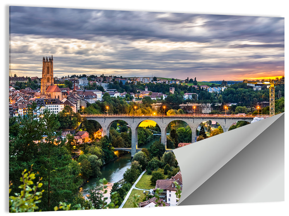 Zähringen Bridge at Twilight, Fribourg Wall Art