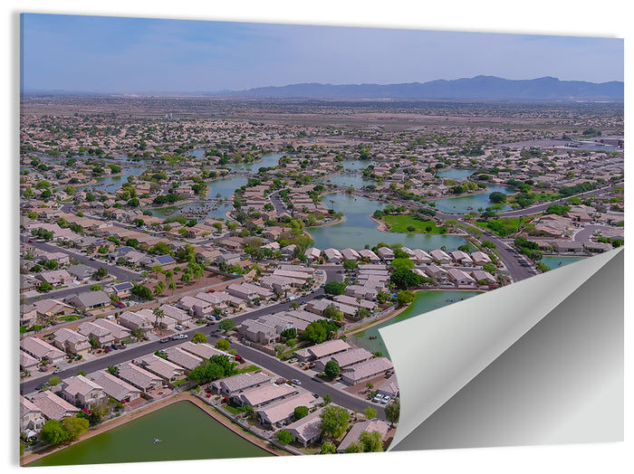 Aerial Desert Suburb with Lakes Wall Art as a poster print
