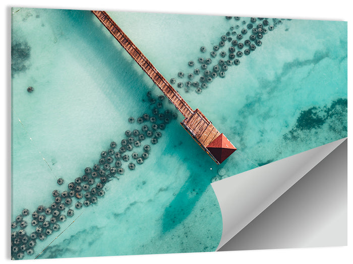 Aerial Red Pier Over Turquoise Water Wall Art as a poster print