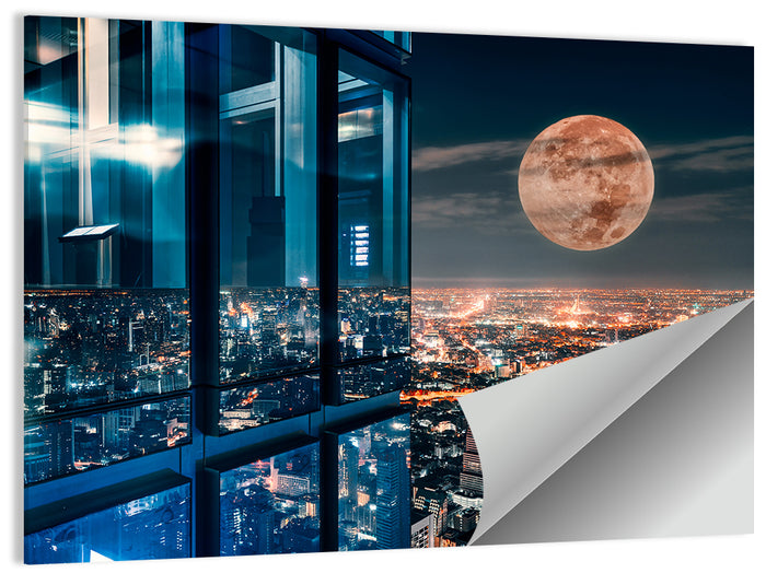 Bangkok Moonlit Skyline Wall Art as a poster print