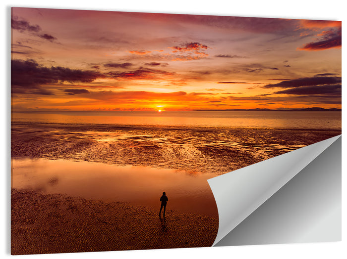 Solitary Figure on Sunset Shore Wall Art as a poster print