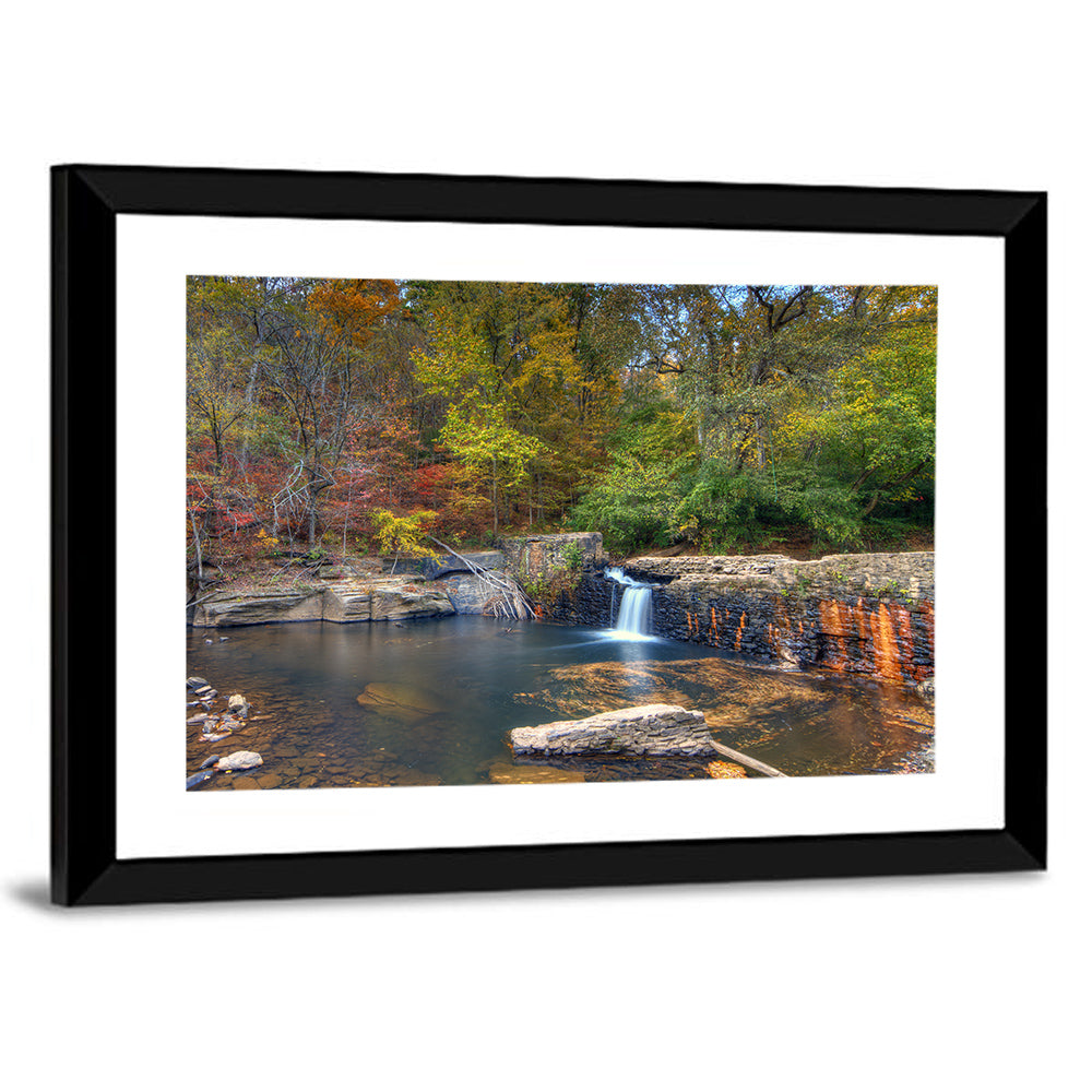 Freeman Mill Stone Dam Pond Wall Art, framed print, landscape