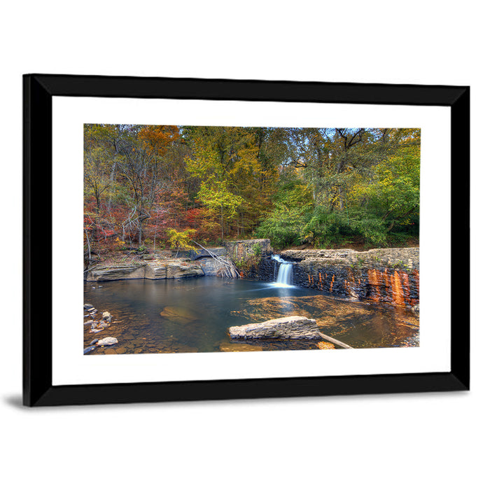 Freeman Mill Stone Dam Pond Wall Art as a framed print