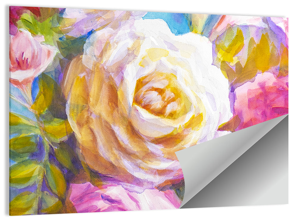 White and Gold Rose Bouquet Wall Art