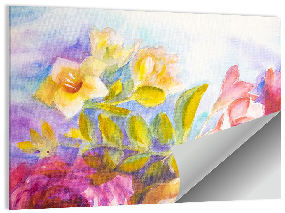 Pink and Yellow Watercolor Blossoms Wall Art